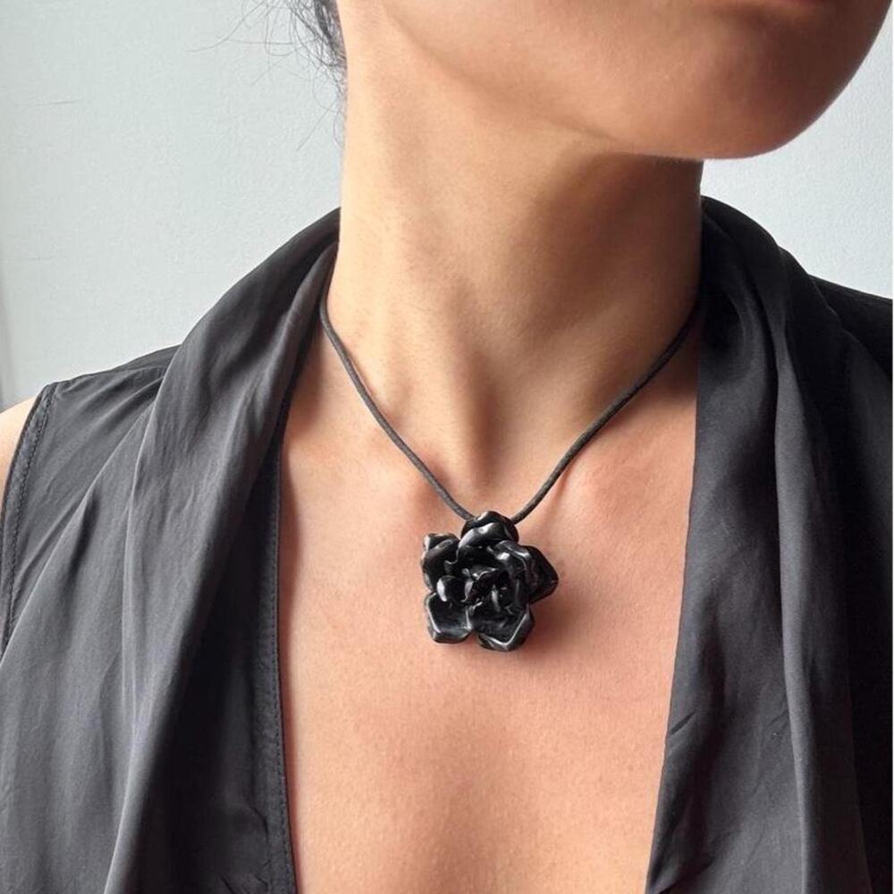 Vintage Black Rose Goth/whimsy goth Pendant Necklace
